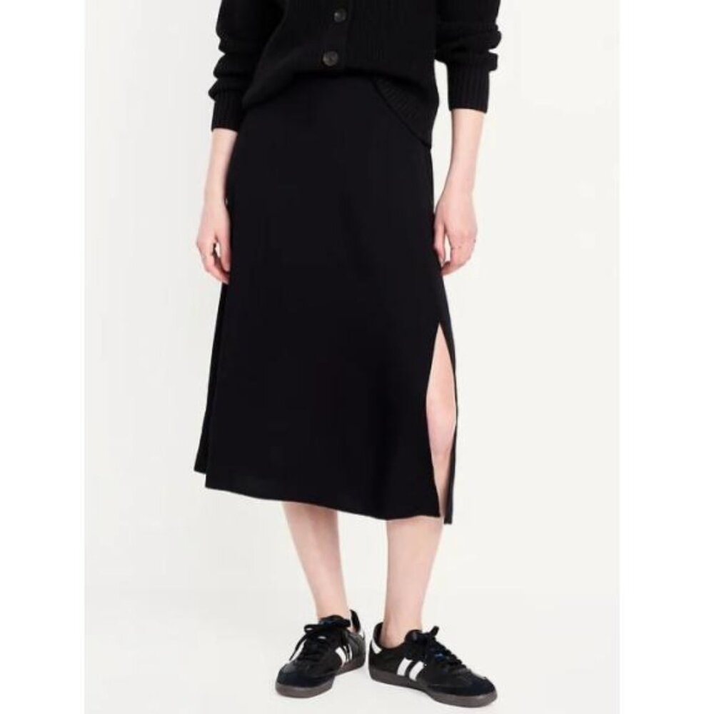 Old Navy Smocked-Waist Midi Skirt, large, black, a-line, new without tags